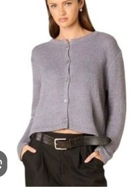 Nia Wool Blend Grey/purple Button-Front Cardigan Sweater L/XL